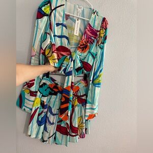 Colorful Floral Women's Top & Skirt Set